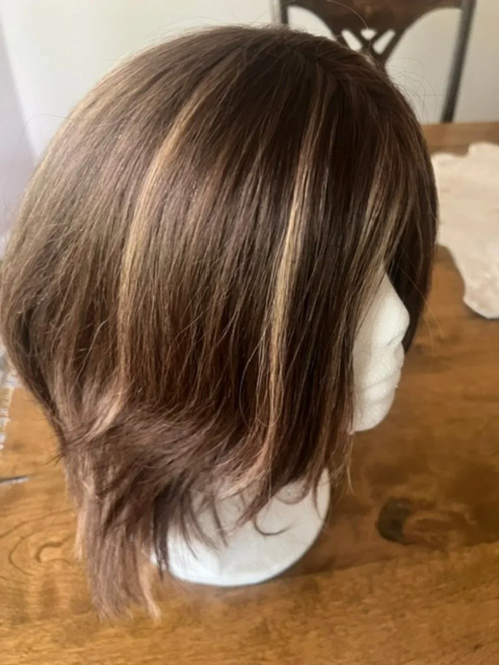 Natural Brown Layered Women's Wig with Blonde Highlights